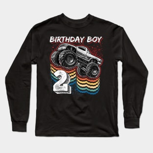 Birthday Boy 2 Monster Truck 2nd Birthday Retro Vintage Gift Long Sleeve T-Shirt